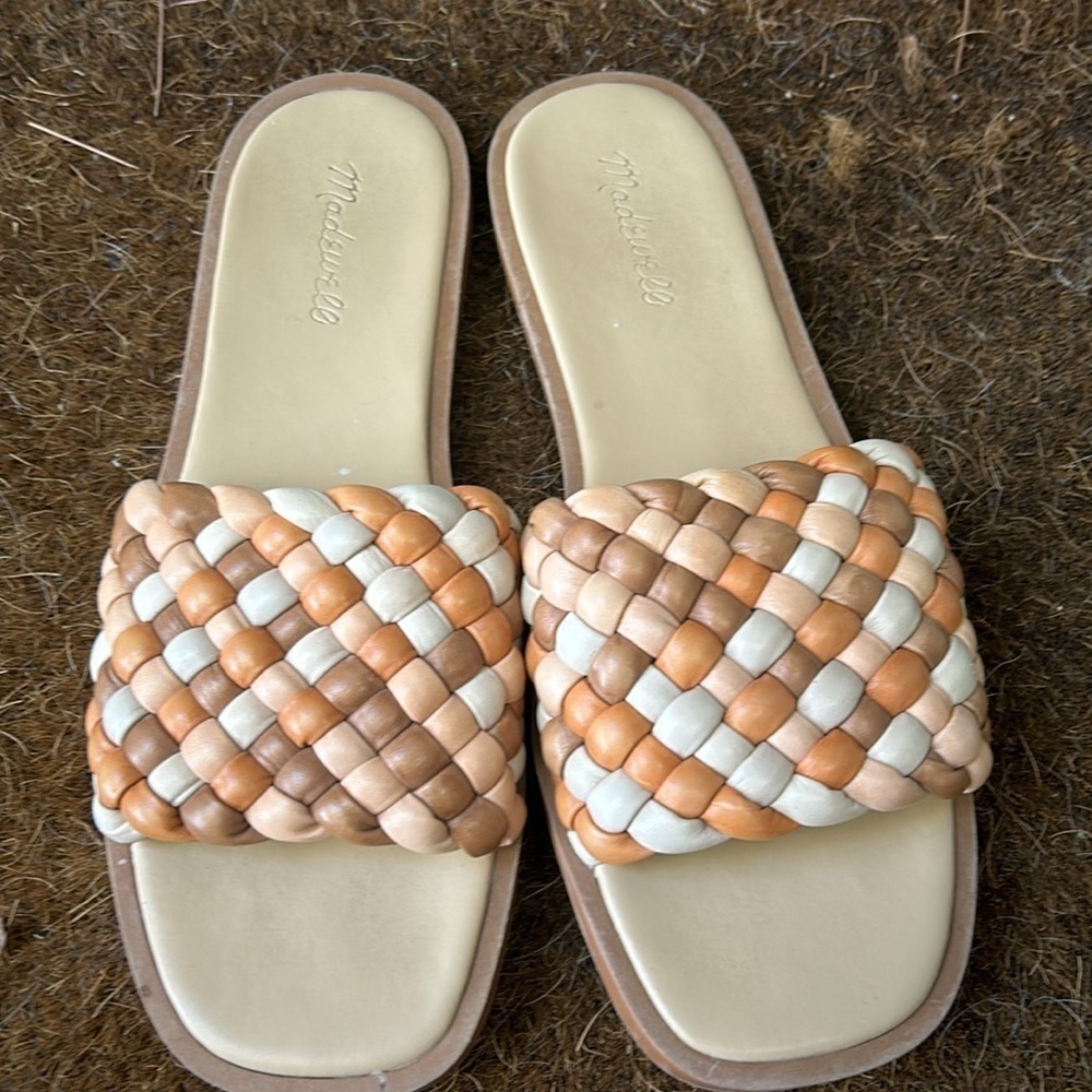 Madewell The Suzi Puffy Woven Leather Sandals Sz 9 Slides Vacation Cruise Boho View 4